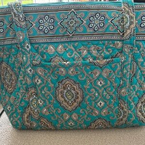 Vera Bradley Totally Turquoise large  zip Tote Bag